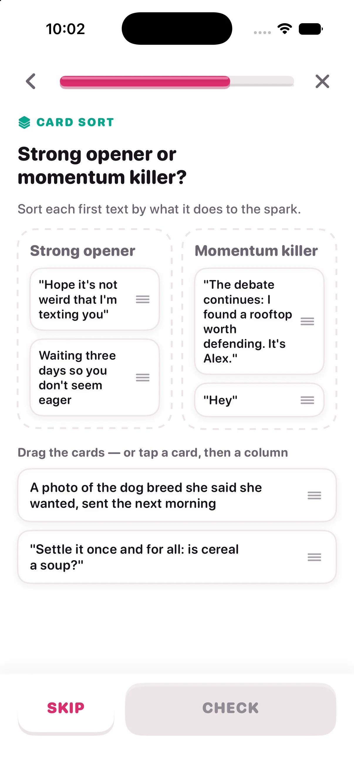 Bite-size lessons screen in Talking Stage