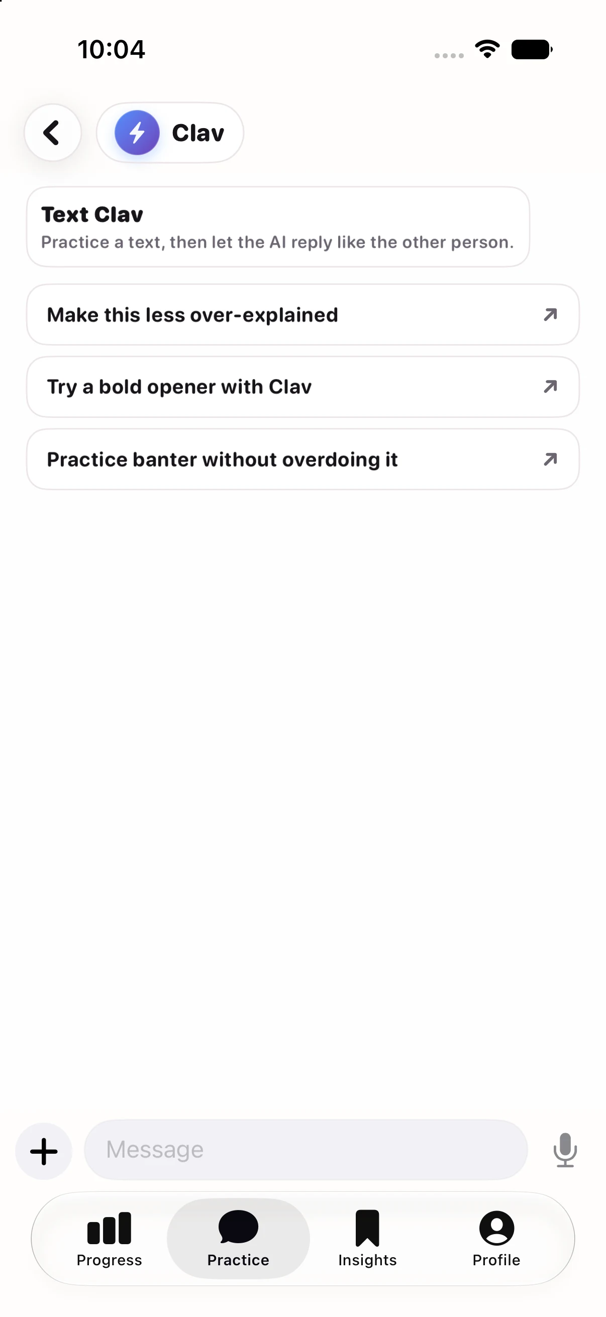Talking Stage AI texting practice with Clay