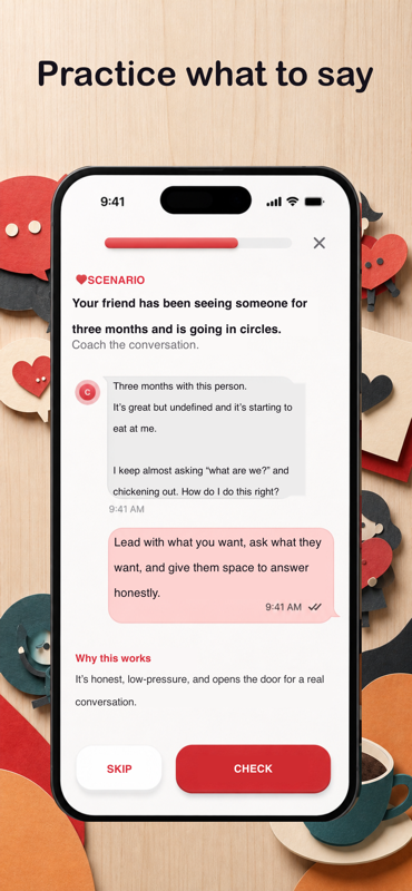 Talking Stage AI texting practice room