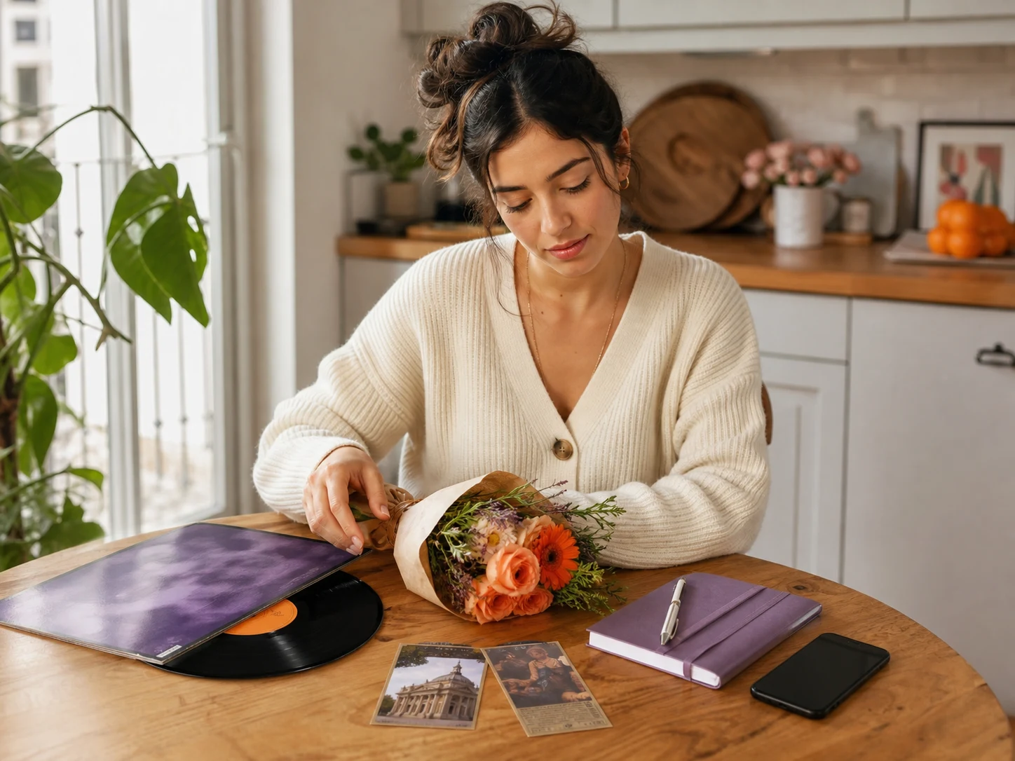 A thoughtful date being planned around flowers, music, and museum tickets